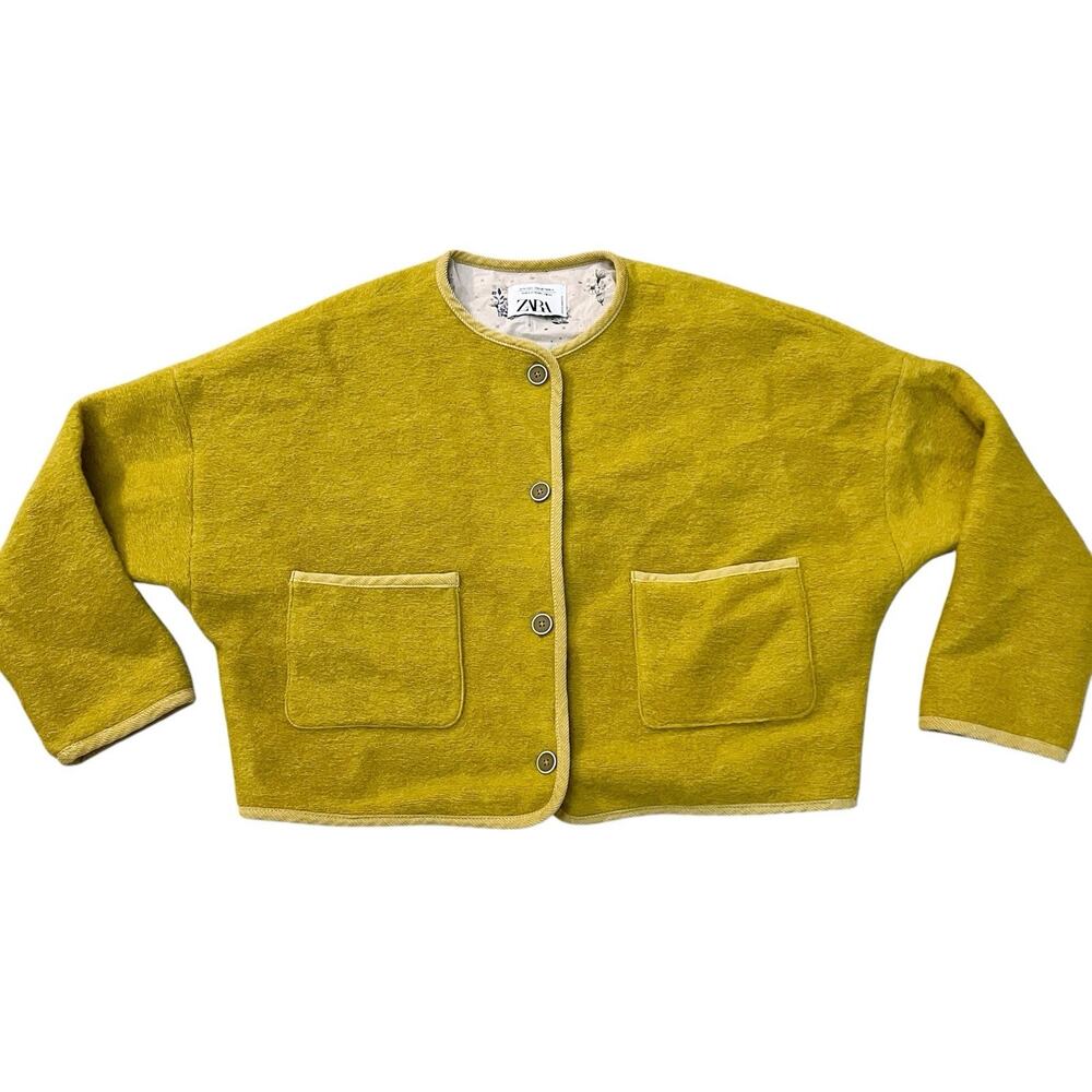 Zara Girls Brushed Wool Blend Jacket 11-12 Yrs Button Cottagecore Fairy Yellow